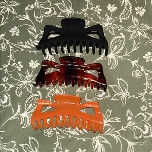 Set of Three large Hair Claw Clips - Black, Brown, Orange